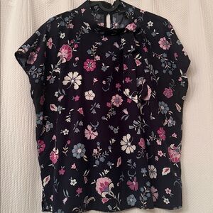 Ann Taylor Factory Floral Shirt with Neck Bow